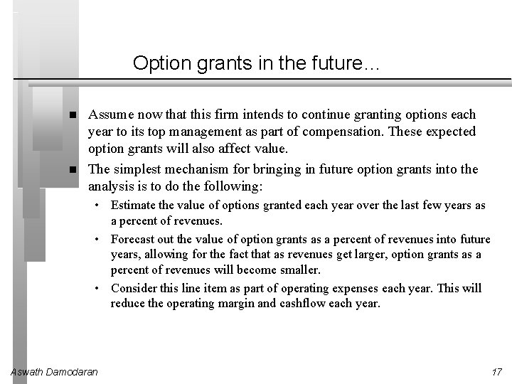 Option grants in the future… Assume now that this firm intends to continue granting Option grants in the future… Assume now that this firm intends to continue granting