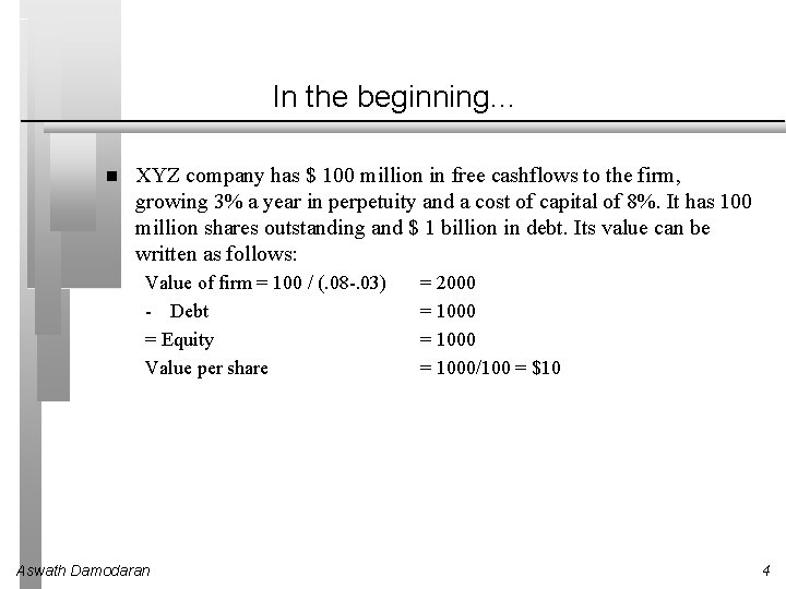 In the beginning… XYZ company has $ 100 million in free cashflows to the