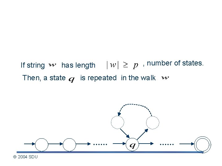 Describing the pumping lemma (contd. ) If string has length Then, a state is