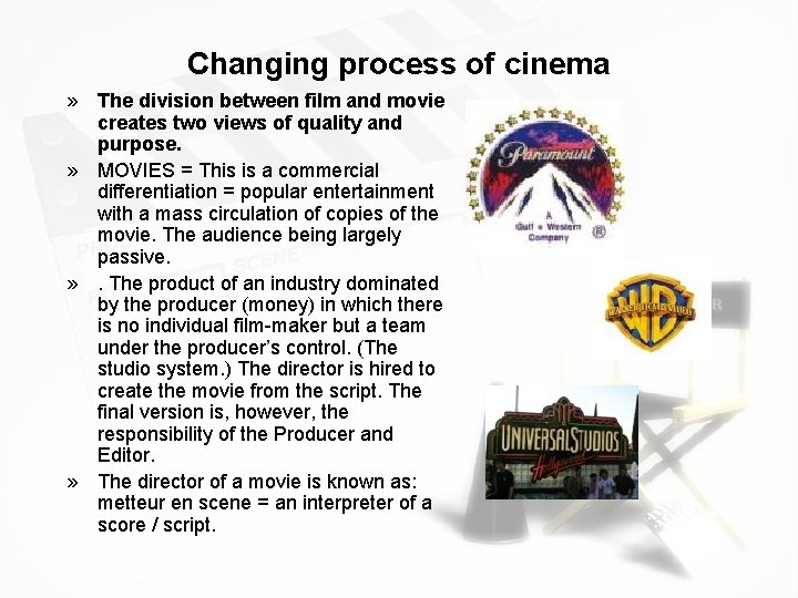 Changing process of cinema » The division between film and movie creates two views