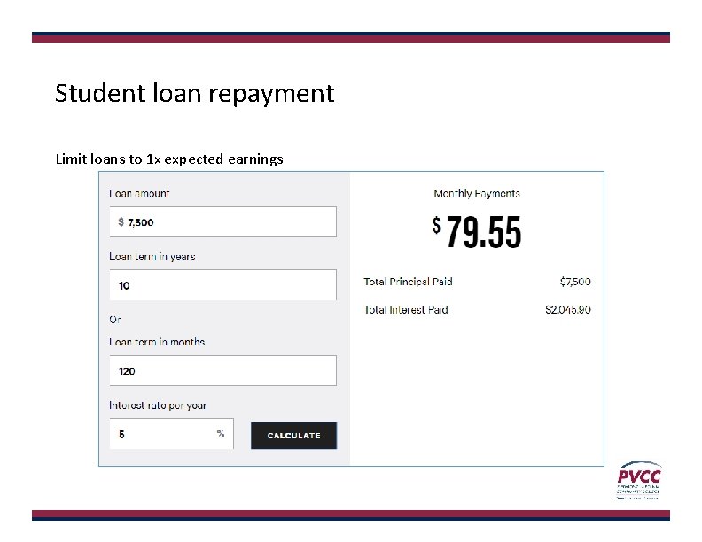 Student loan repayment Limit loans to 1 x expected earnings 