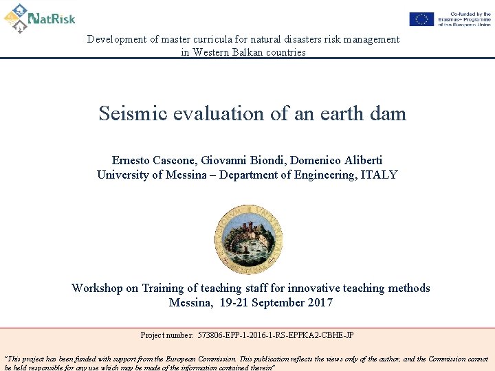 Development of master curricula for natural disasters risk management in Western Balkan countries Seismic