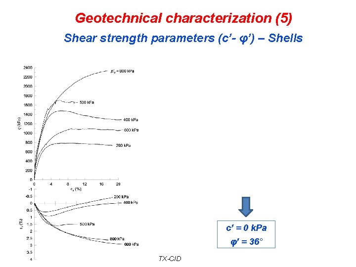 Geotechnical characterization (5) Shear strength parameters (c’- φ’) – Shells c’ = 0 k.