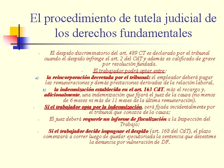 El procedimiento de tutela judicial de los derechos fundamentales - a) - El despido