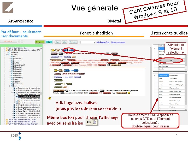 Vue générale Arborescence Par défaut : seulement mes documents XMetal Fenêtre d’édition our p