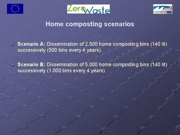 Home composting scenarios Scenario Α: Dissemination of 2. 500 home composting bins (140 lit)