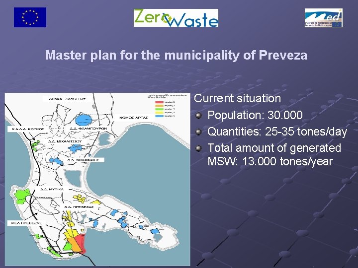 Master plan for the municipality of Preveza Current situation Population: 30. 000 Quantities: 25