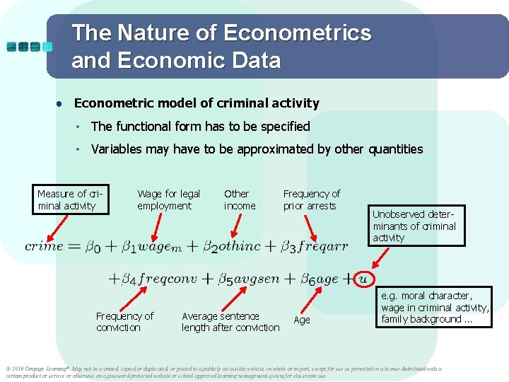 The Nature of Econometrics and Economic Data ● Econometric model of criminal activity •