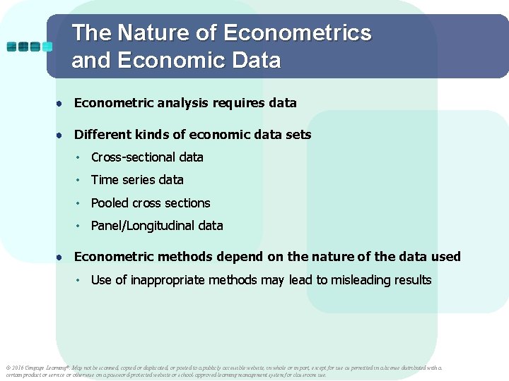 The Nature of Econometrics and Economic Data ● Econometric analysis requires data ● Different