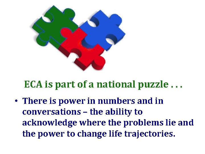 ECA is part of a national puzzle. . . • There is power in