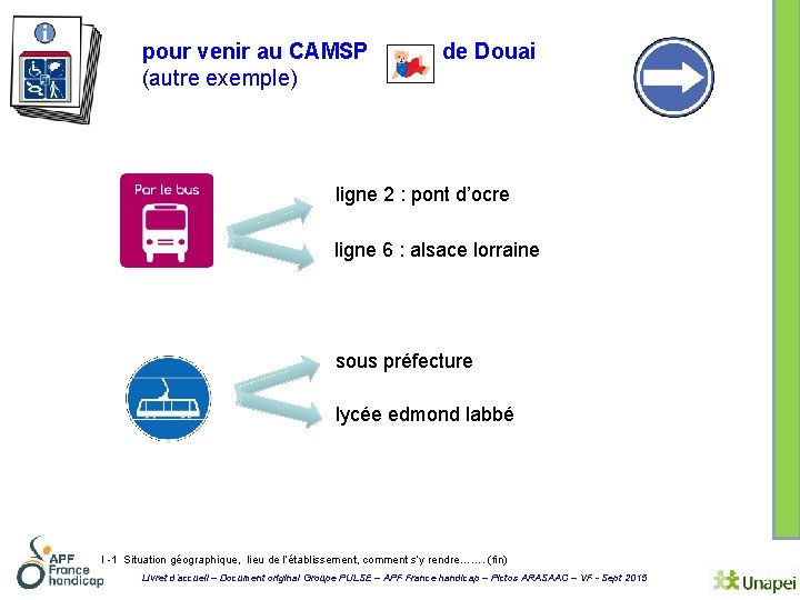 pour venir au CAMSP (autre exemple) de Douai ligne 2 : pont d’ocre ligne