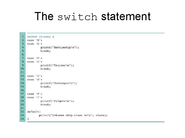 The switch statement The switch statement