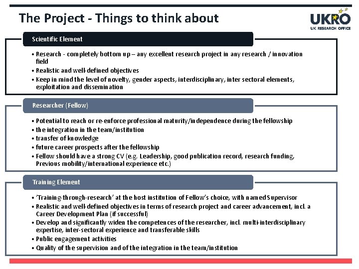The Project - Things to think about Scientific Element • Research - completely bottom