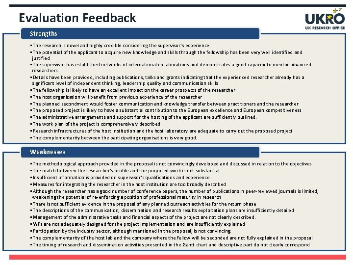 Evaluation Feedback Strengths • The research is novel and highly credible considering the supervisor’s