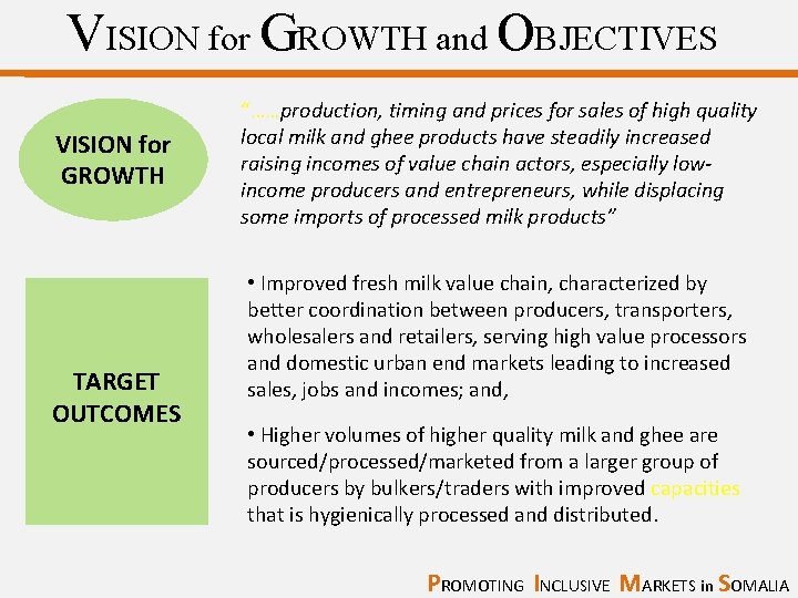 VISION for GROWTH and OBJECTIVES VISION for GROWTH TARGET OUTCOMES “……production, timing and prices