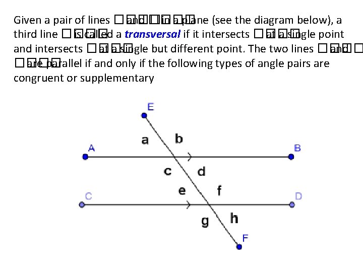 Given a pair of lines ���� and ���� in a plane (see the diagram Given a pair of lines ���� and ���� in a plane (see the diagram