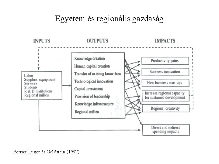 Egyetem és regionális gazdaság Forrás: Luger és Goldstein (1997) 