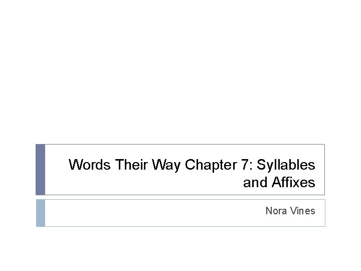 Words Their Way Chapter 7: Syllables and Affixes Nora Vines 