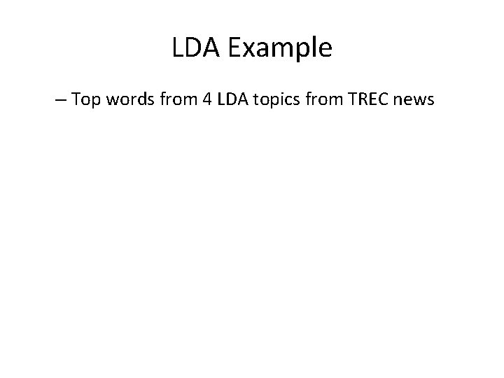 LDA Example – Top words from 4 LDA topics from TREC news 