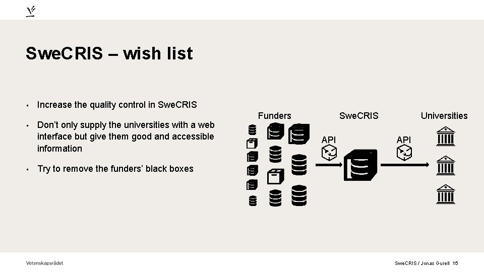 Swe. CRIS – wish list • • • Increase the quality control in Swe.