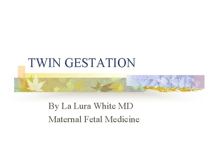 TWIN GESTATION By La Lura White MD Maternal Fetal Medicine 