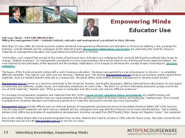 Empowering Minds Educator Use Full Case Study - NOT FOR PROJECTION Filling the management