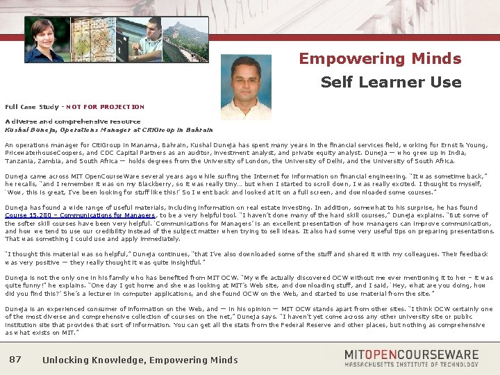 Empowering Minds Self Learner Use Full Case Study - NOT FOR PROJECTION A diverse