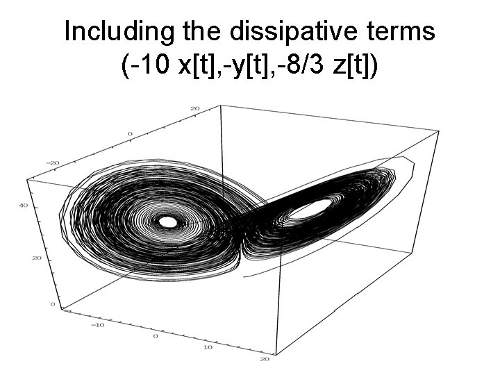 Including the dissipative terms (-10 x[t], -y[t], -8/3 z[t]) 