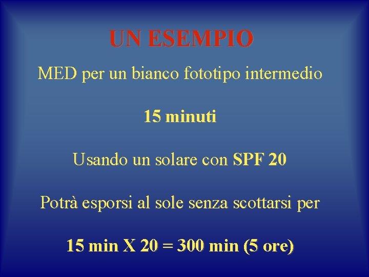 UN ESEMPIO MED per un bianco fototipo intermedio 15 minuti Usando un solare con UN ESEMPIO MED per un bianco fototipo intermedio 15 minuti Usando un solare con