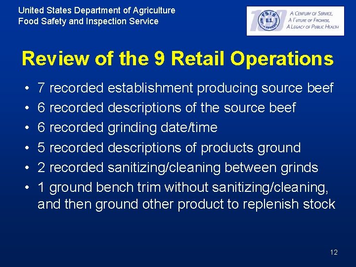 United States Department of Agriculture Food Safety and Inspection Service Review of the 9 United States Department of Agriculture Food Safety and Inspection Service Review of the 9