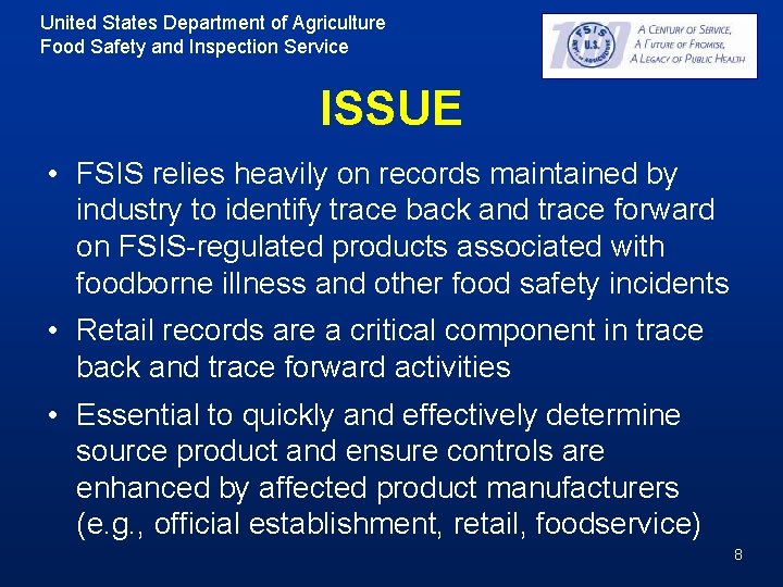 United States Department of Agriculture Food Safety and Inspection Service ISSUE • FSIS relies United States Department of Agriculture Food Safety and Inspection Service ISSUE • FSIS relies