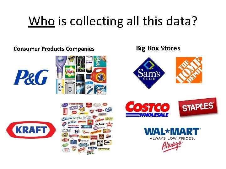 Who is collecting all this data? Consumer Products Companies Big Box Stores 