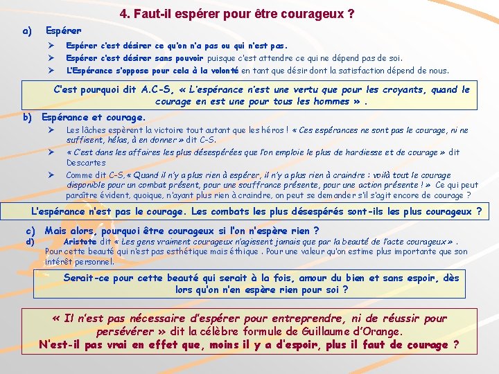 4. Faut-il espérer pour être courageux ? a) Espérer Ø Ø Ø Espérer c’est