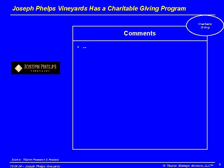 Joseph Phelps Vineyards Has a Charitable Giving Program Charitable Giving Comments • -- Source: