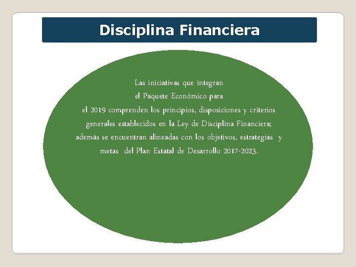 Disciplina Financiera Las iniciativas que integran el Paquete Económico para el 2019 comprenden los