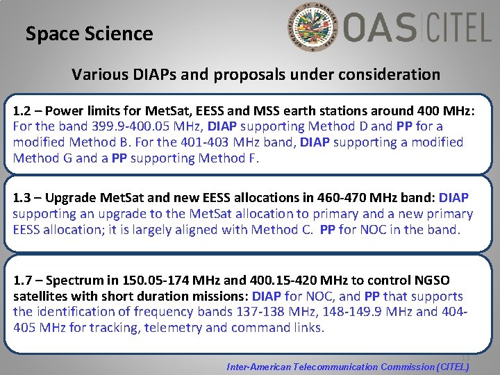 Space Science Various DIAPs and proposals under consideration 1. 2 – Power limits for