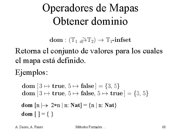 Operadores de Mapas Obtener dominio Retorna el conjunto de valores para los cuales el