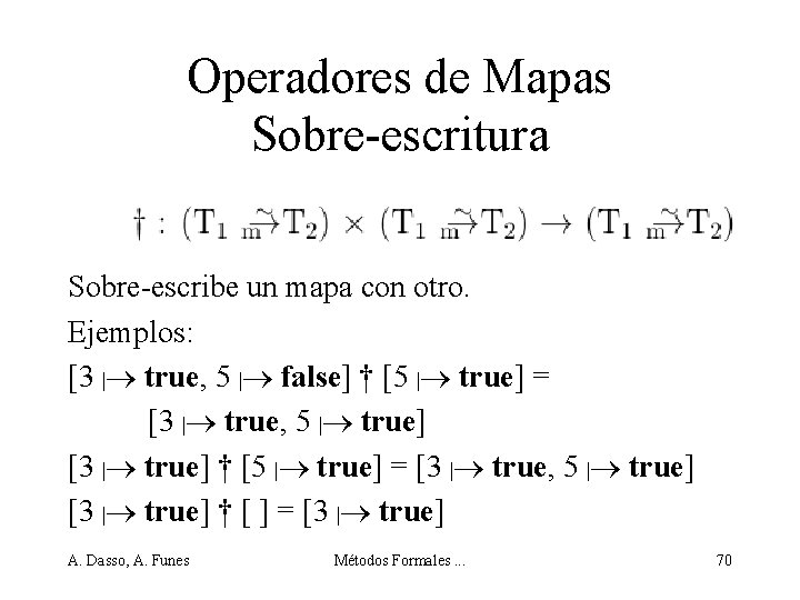 Operadores de Mapas Sobre-escritura Sobre-escribe un mapa con otro. Ejemplos: [3 | true, 5