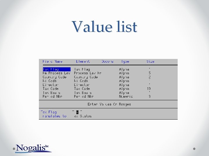 Value list Value list