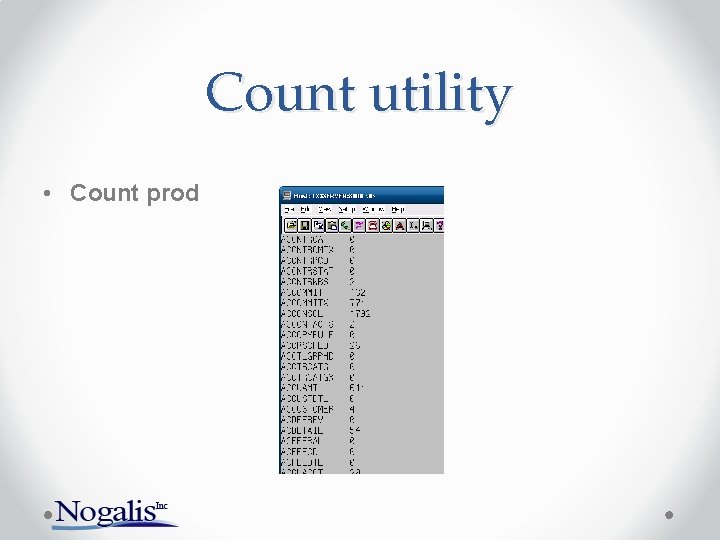 Count utility • Count prod Count utility • Count prod