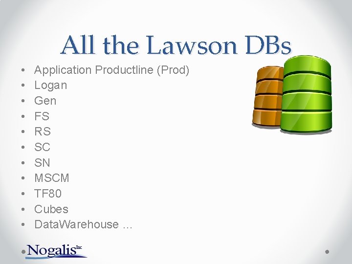 All the Lawson DBs • • • Application Productline (Prod) Logan Gen FS RS All the Lawson DBs • • • Application Productline (Prod) Logan Gen FS RS