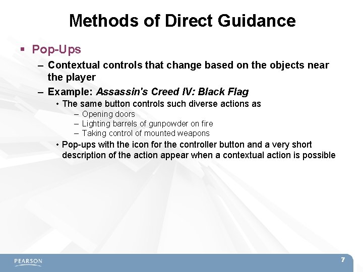 Methods of Direct Guidance Pop-Ups – Contextual controls that change based on the objects
