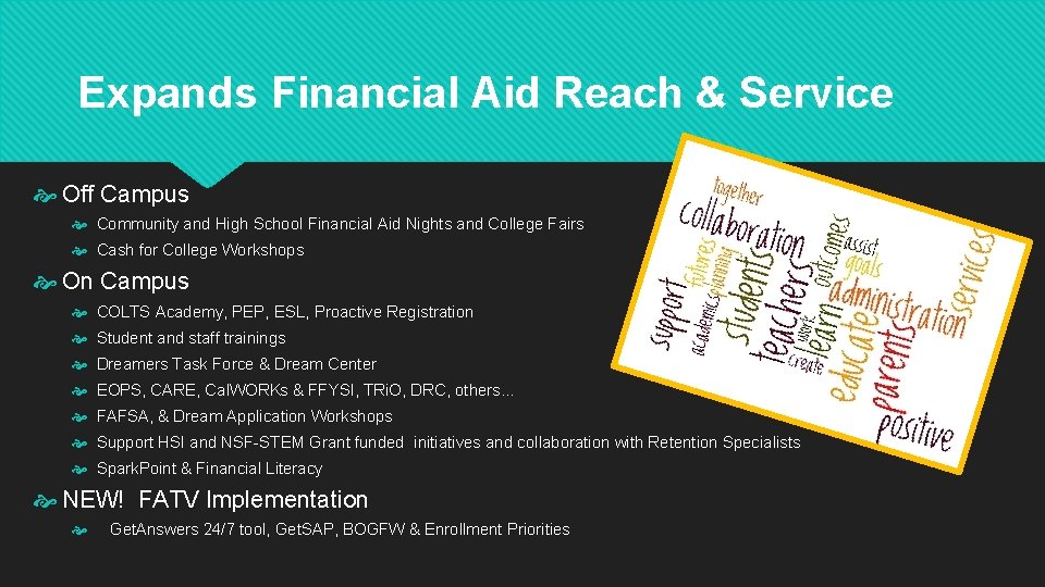 Expands Financial Aid Reach & Service Off Campus Community and High School Financial Aid Expands Financial Aid Reach & Service Off Campus Community and High School Financial Aid