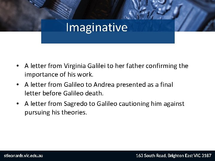 Imaginative • A letter from Virginia Galilei to her father confirming the importance of