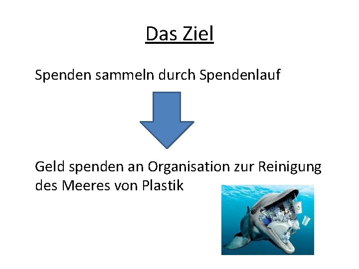 Das Ziel Spenden sammeln durch Spendenlauf Geld spenden an Organisation zur Reinigung des Meeres