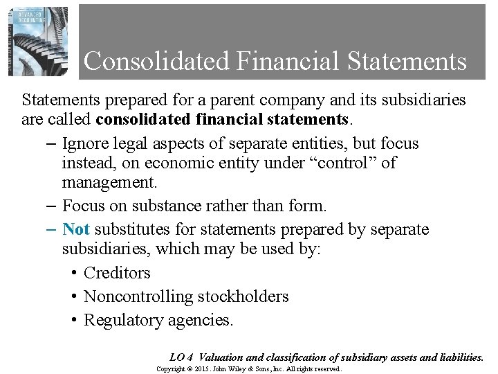 Consolidated Financial Statements prepared for a parent company and its subsidiaries are called consolidated