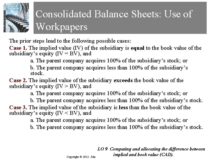 Consolidated Balance Sheets: Use of Workpapers The prior steps lead to the following possible