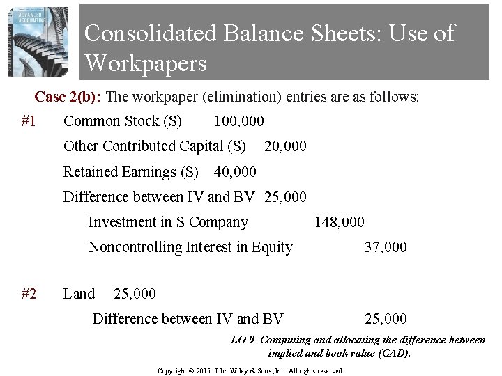 Consolidated Balance Sheets: Use of Workpapers Case 2(b): The workpaper (elimination) entries are as