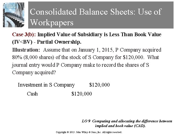 Consolidated Balance Sheets: Use of Workpapers Case 3(b): Implied Value of Subsidiary is Less