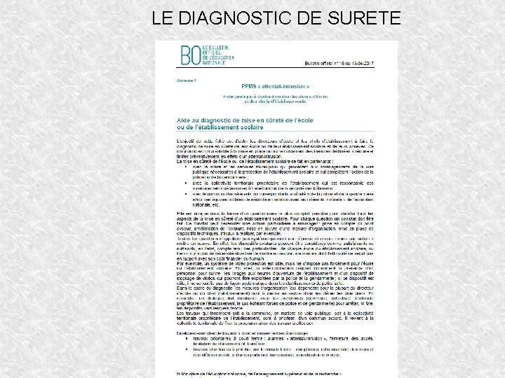 LE DIAGNOSTIC DE SURETE 